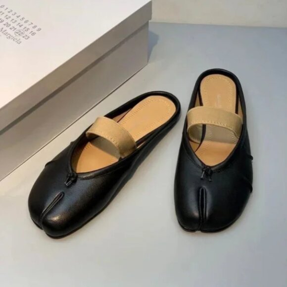 Maison Margiela Tabi Ballet Flats Black Size 38 US8 w/ Elastic Band Japan - Picture 5 of 7